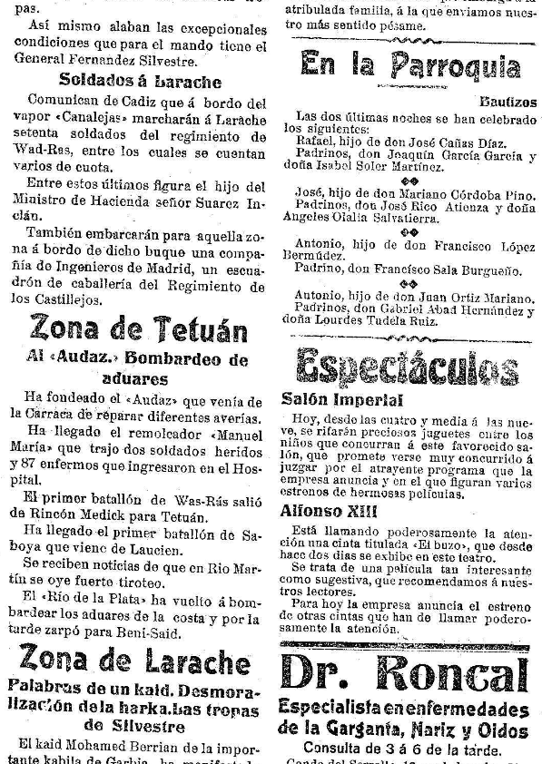 Fragmento del mismo periódico, perteneciente al número publicado el 6 de Junio de 1913